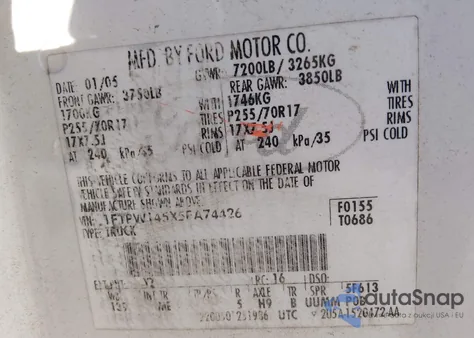 2005 Ford F-150 Fx4/Lariat/Xlt from USA, damaged, VIN 1FTPW145X5FA74426